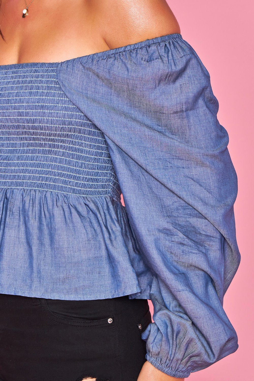 Camisa ajustada con mangas de farol - Azul