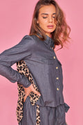 Long printed denim blouse - Gray denim