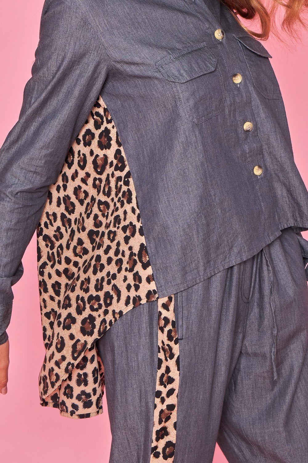 Long printed denim blouse - Gray denim