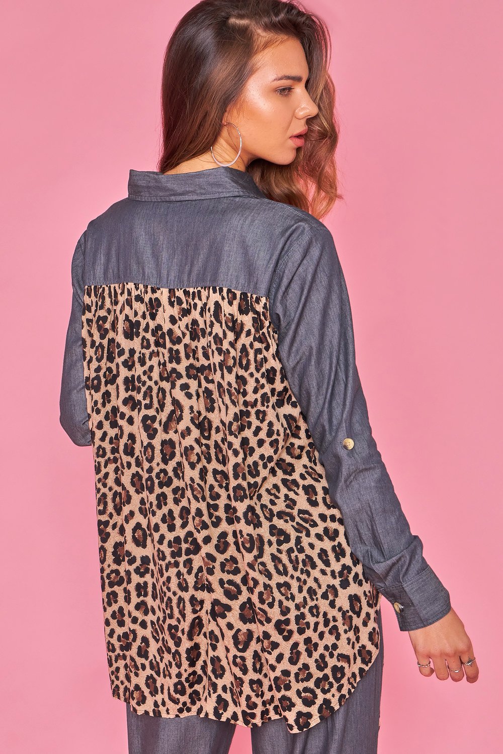 Long printed denim blouse - Gray denim