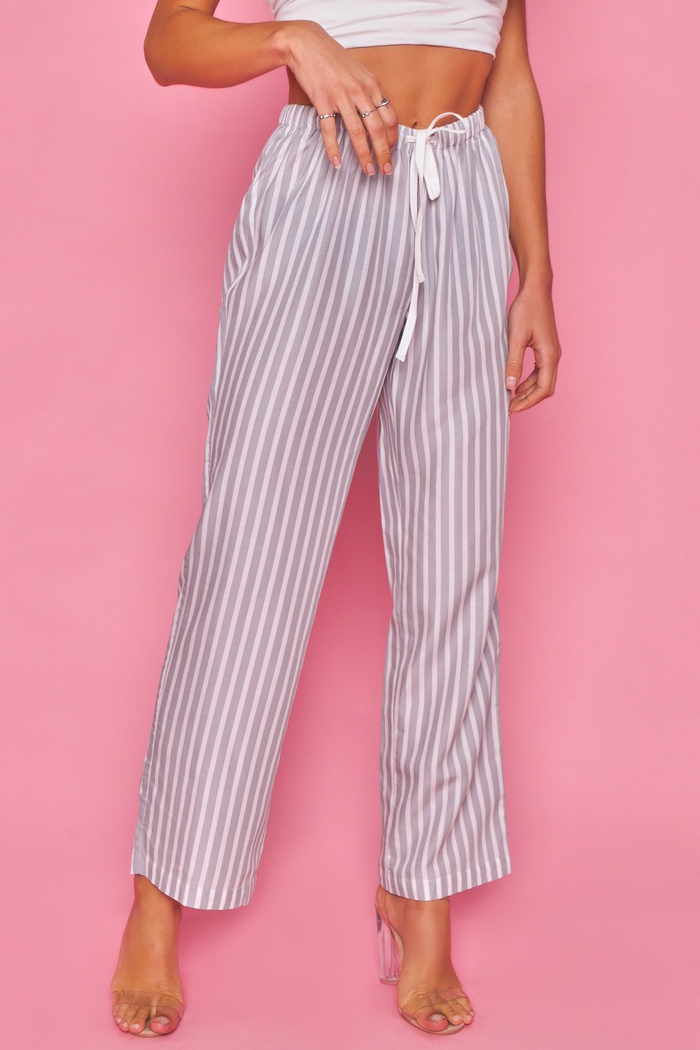 Pantalones campazzo de rayas - Gris y blanco