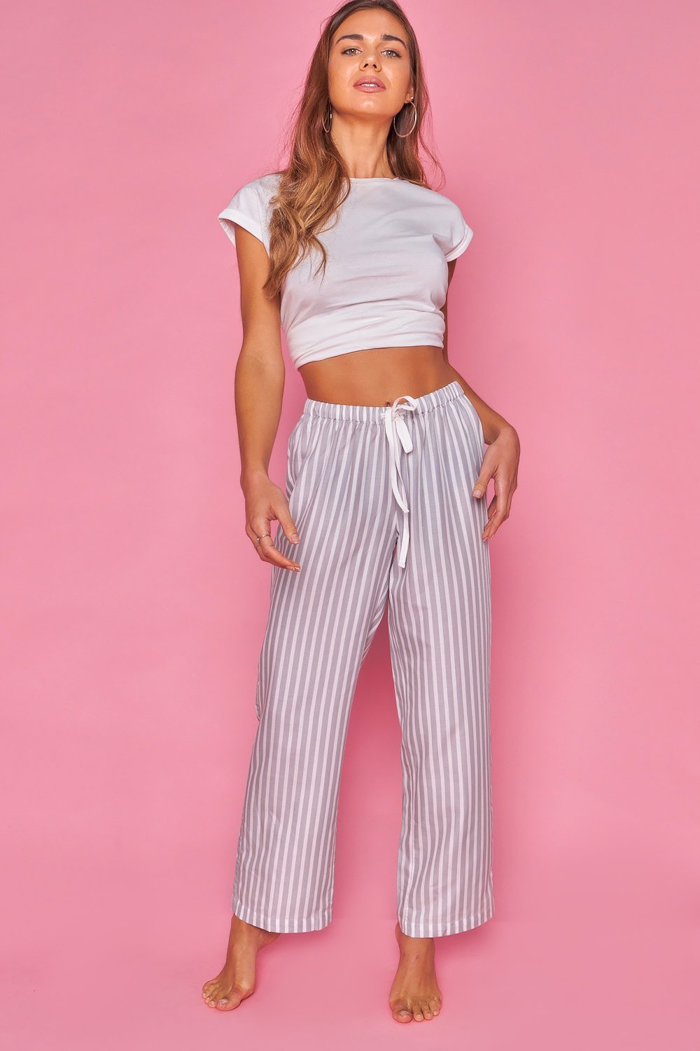 Pantalones campazzo de rayas - Gris y blanco