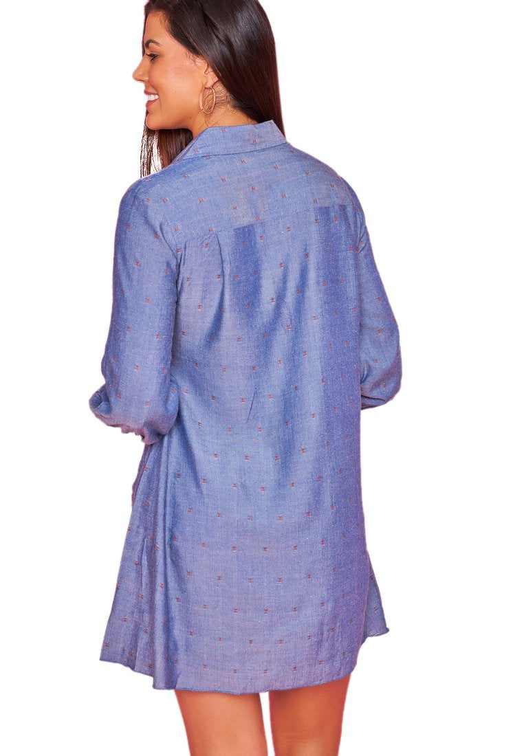 Vestido camisa con vuelo - Azul vaquero