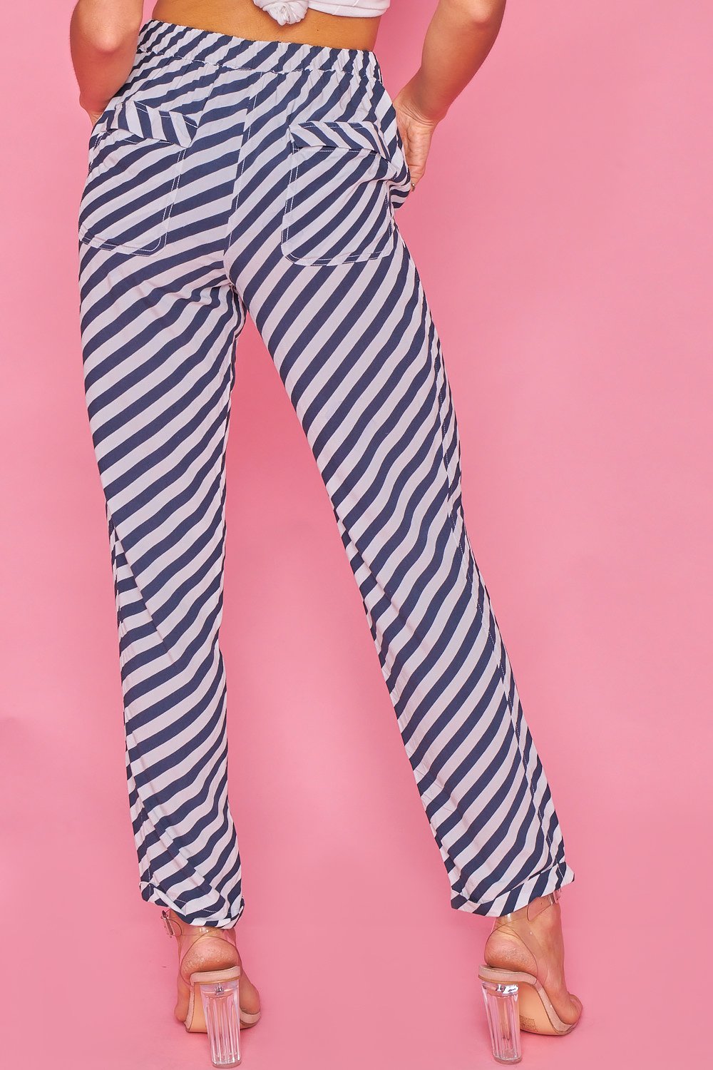 Pantalones Tapered Estampados-Azul Y Blanco