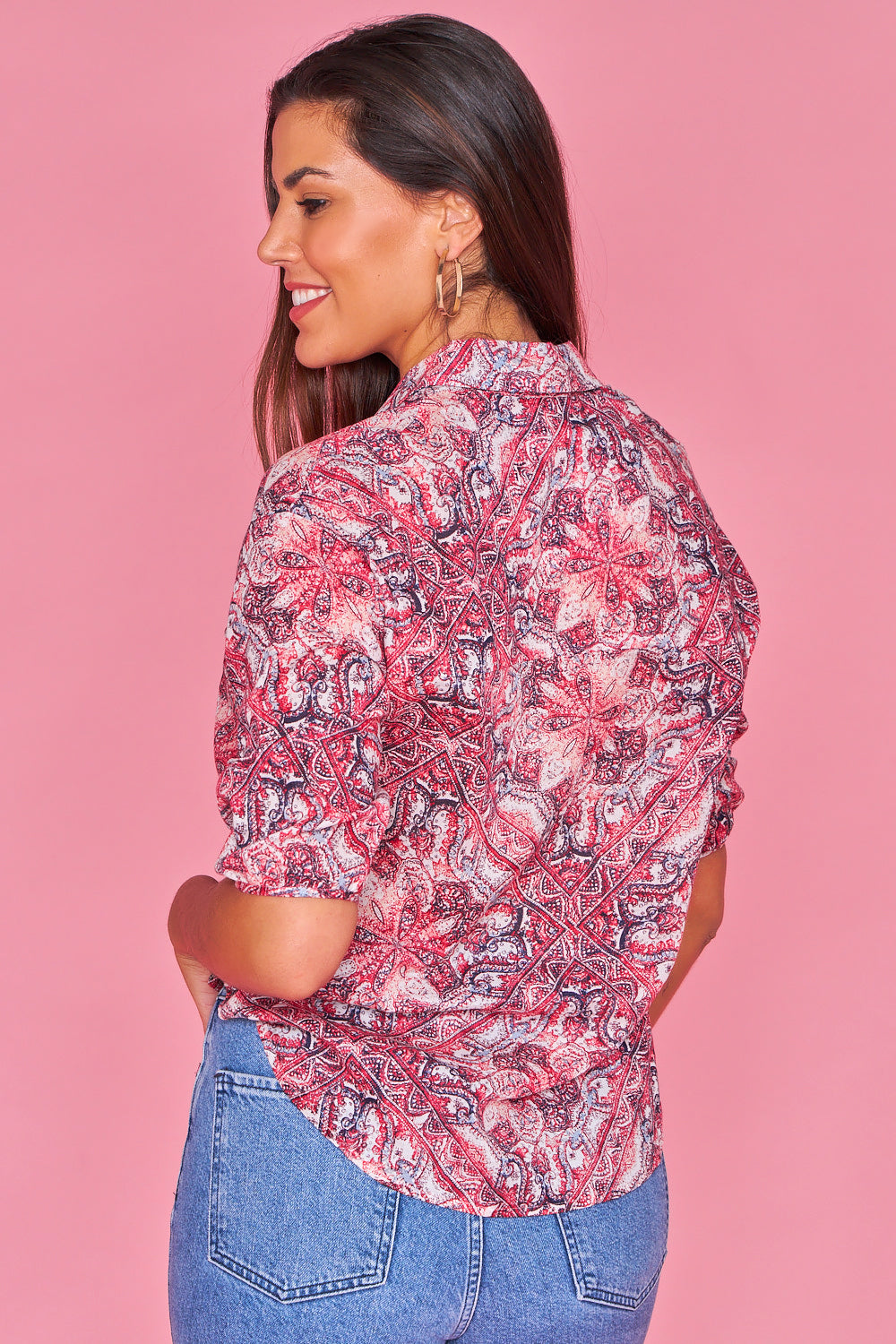Camisa casual estampada rosa