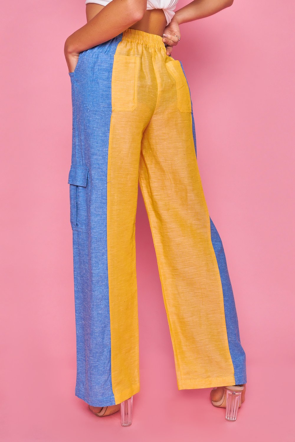 Pantalon Casual Color Block-Amarillo Y Azul