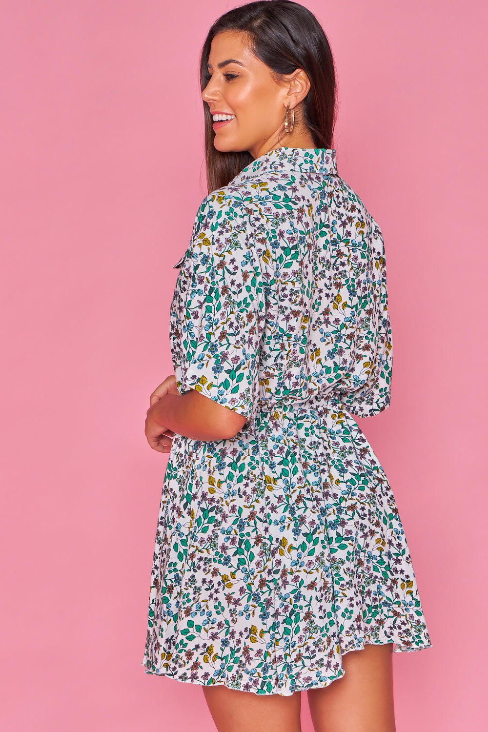 Vestido de Gasa Estampado en Blanco