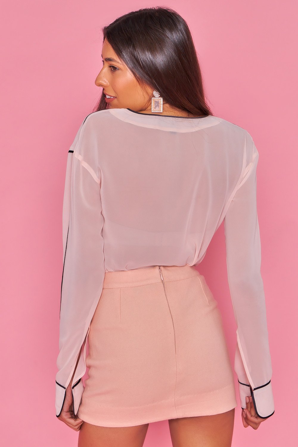camisa abotonada con manga abierta, rosa-melocoton