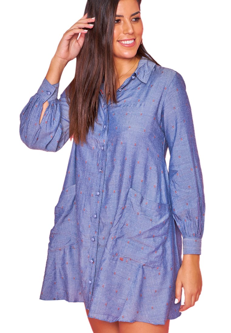 Vestido camisa con vuelo - Azul vaquero