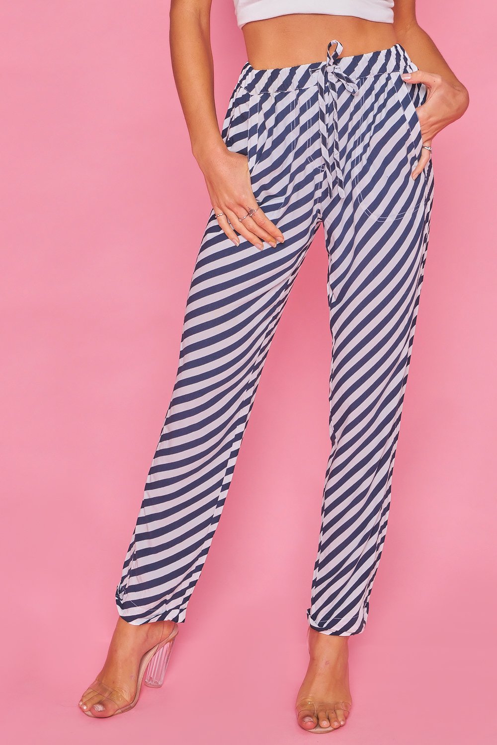 Pantalones Tapered Estampados-Azul Y Blanco