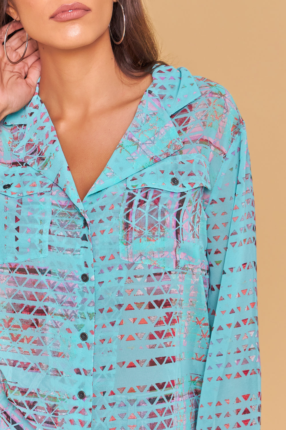 Utility Sheer Shirt- Capri Blue