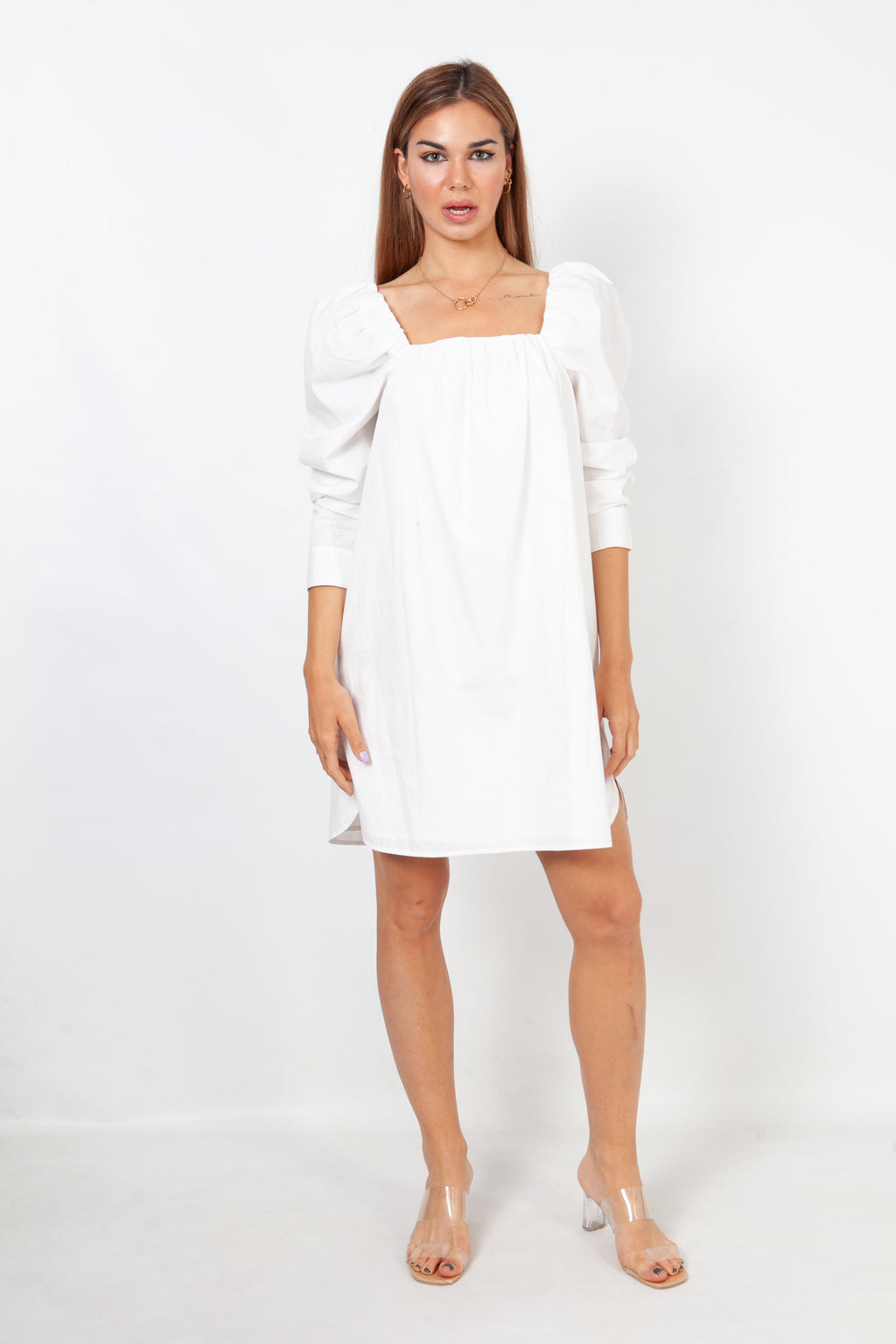 Vestido manga voluminosa - blanco