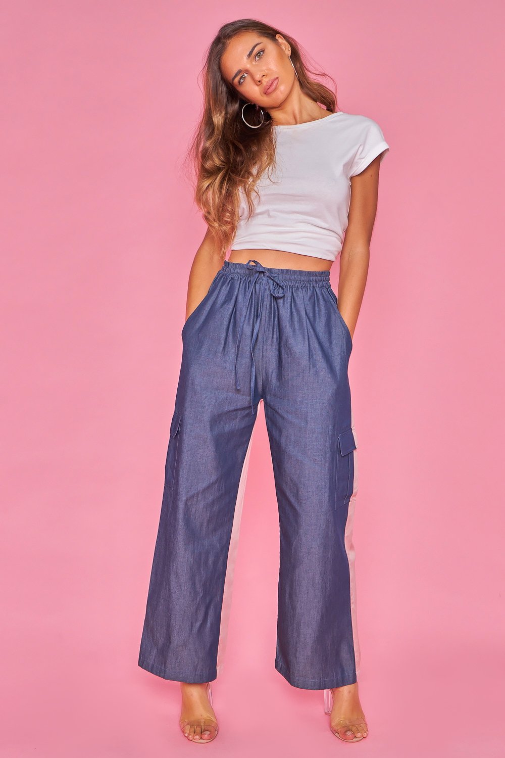 Pantalon Color Block-Azul Y Rosa