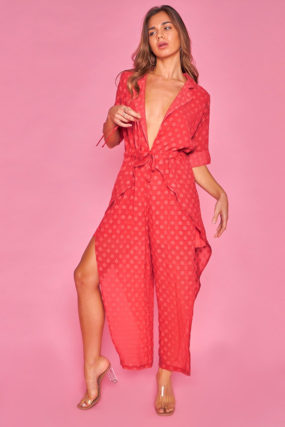 Open Leg Jumpsuit - Orange