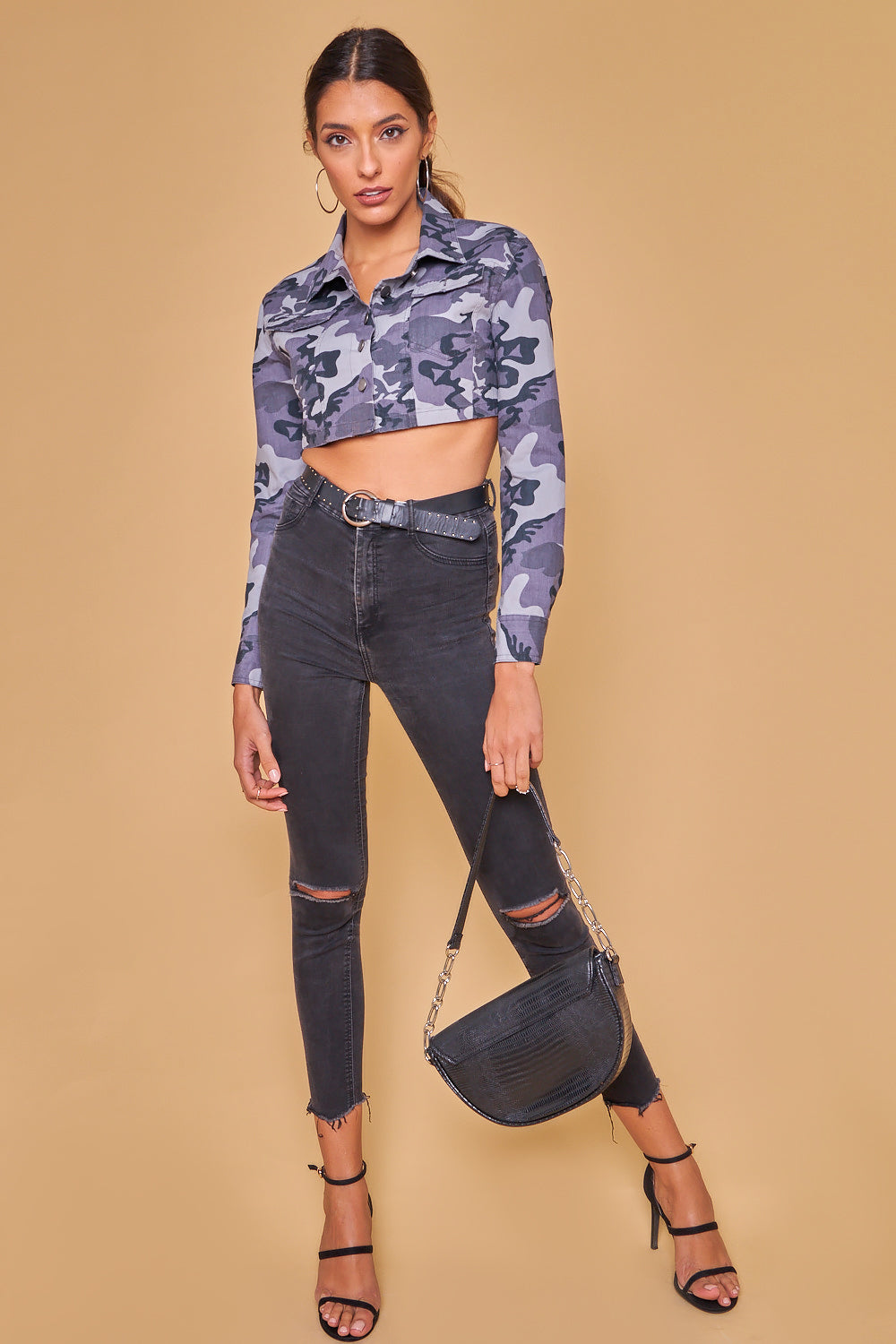 chaqueta corta de camuflaje - azul y gris