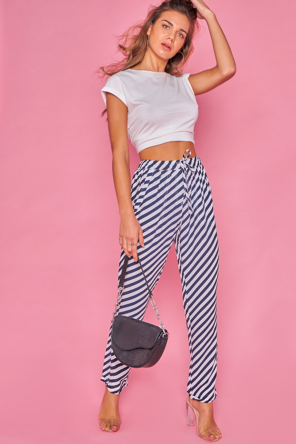 Pantalones Tapered Estampados-Azul Y Blanco