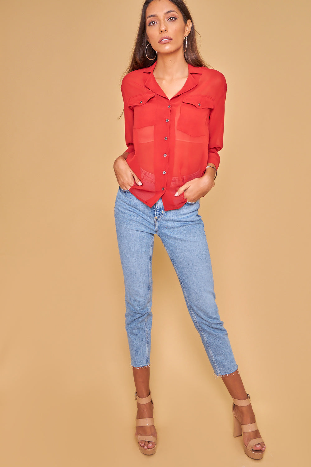 red shirt with pockets