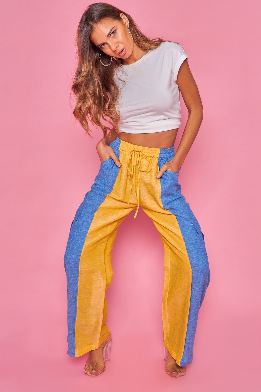 Pantalon Casual Color Block-Amarillo Y Azul
