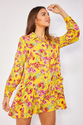 Vestido lencero estampado amarillo y rosa