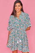 Vestido de Gasa Estampado en Blanco