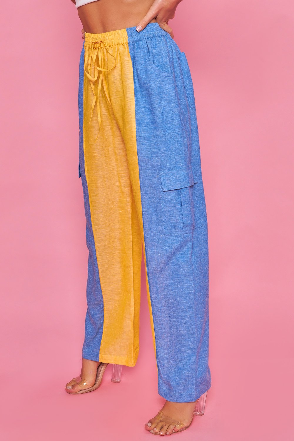 Pantalon Casual Color Block-Amarillo Y Azul