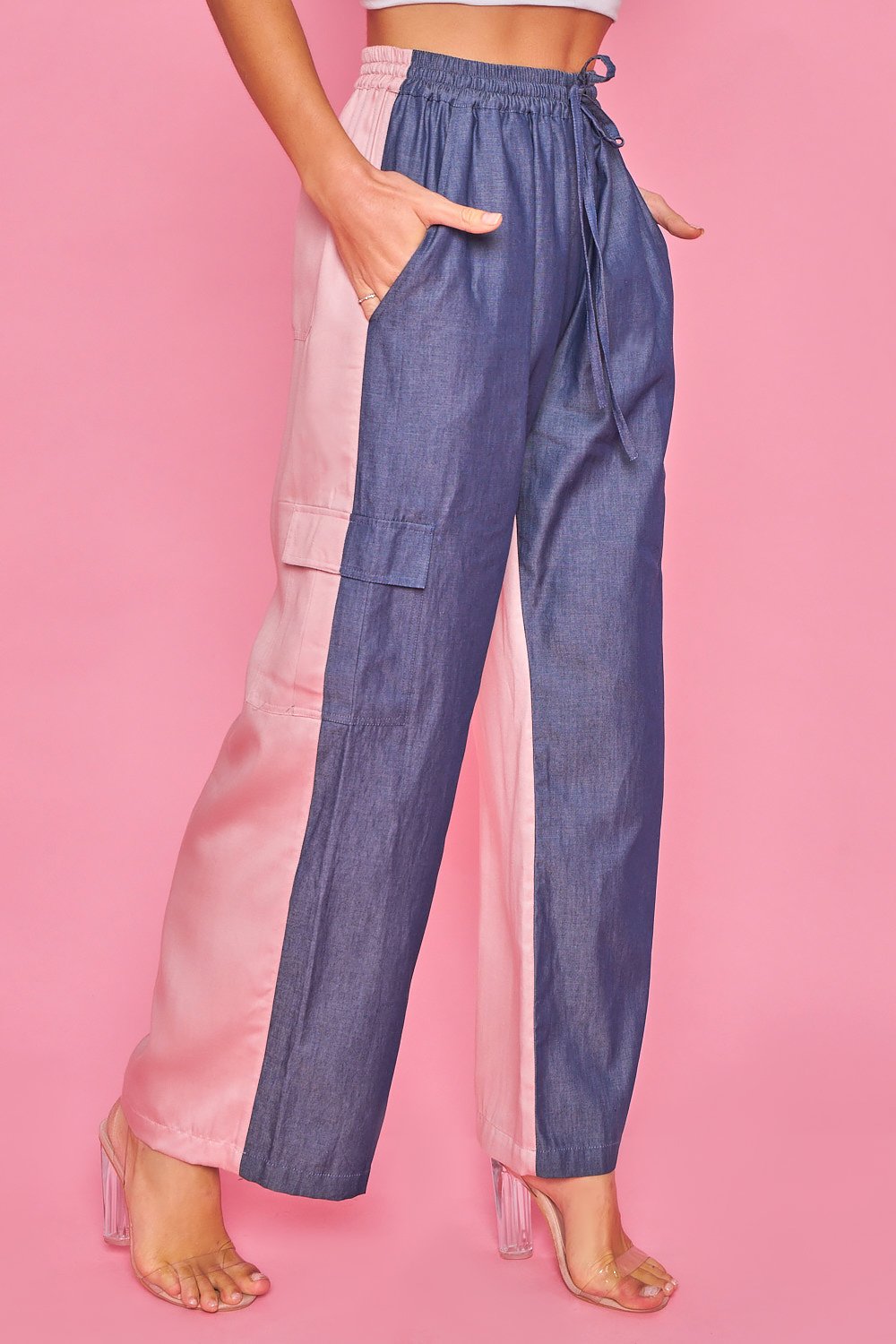 Pantalon Color Block-Azul Y Rosa