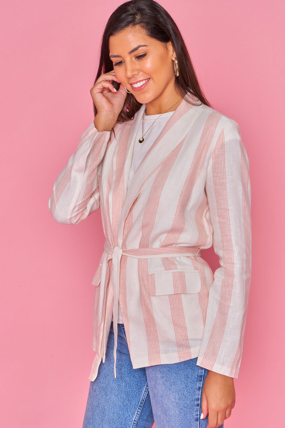 Blazer de rayas rosas y blancas