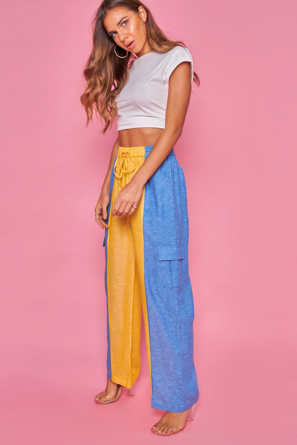 Pantalon Casual Color Block-Amarillo Y Azul