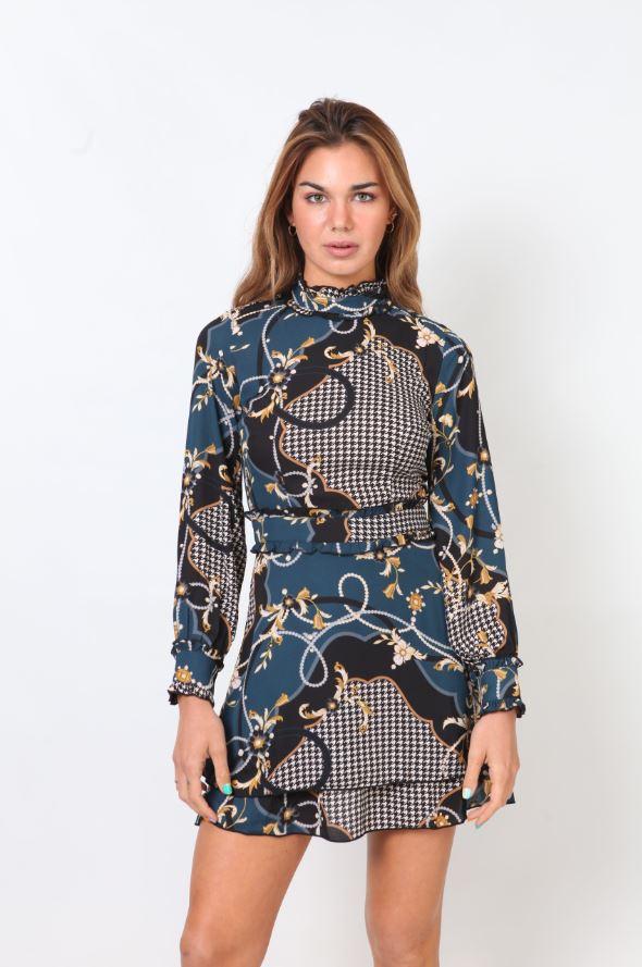 Turtle neck dress - peacock blue
